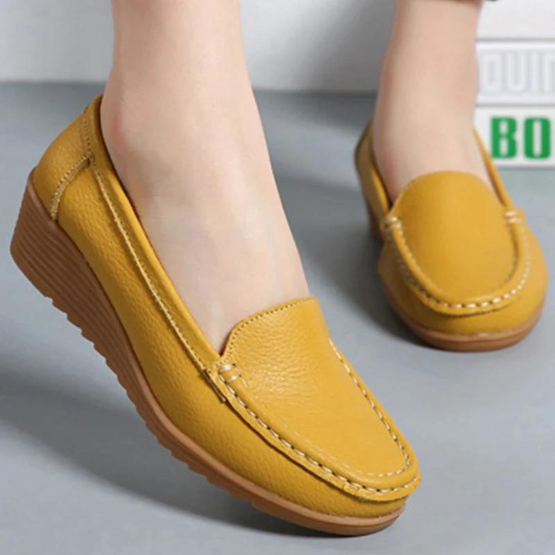 Black Women Shoes Soft Leather Shoes With Heels Loafers Flat Shoes Women's Moccasins Casual Zapatos Mujer Flats Female Footwear
