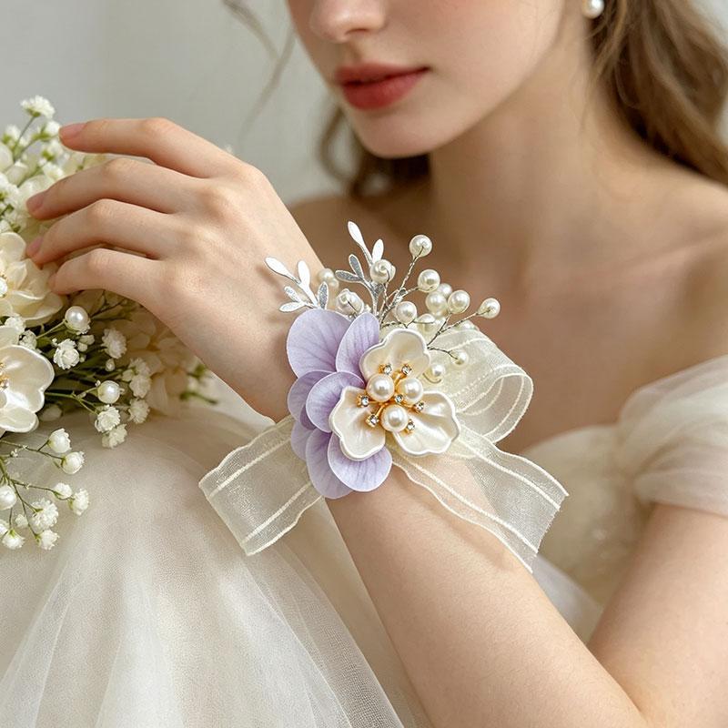 1Pc Pearl High-end Feel Mesh Sweet Plastic Wedding Decorations Simulation Wrist Corsage Petal