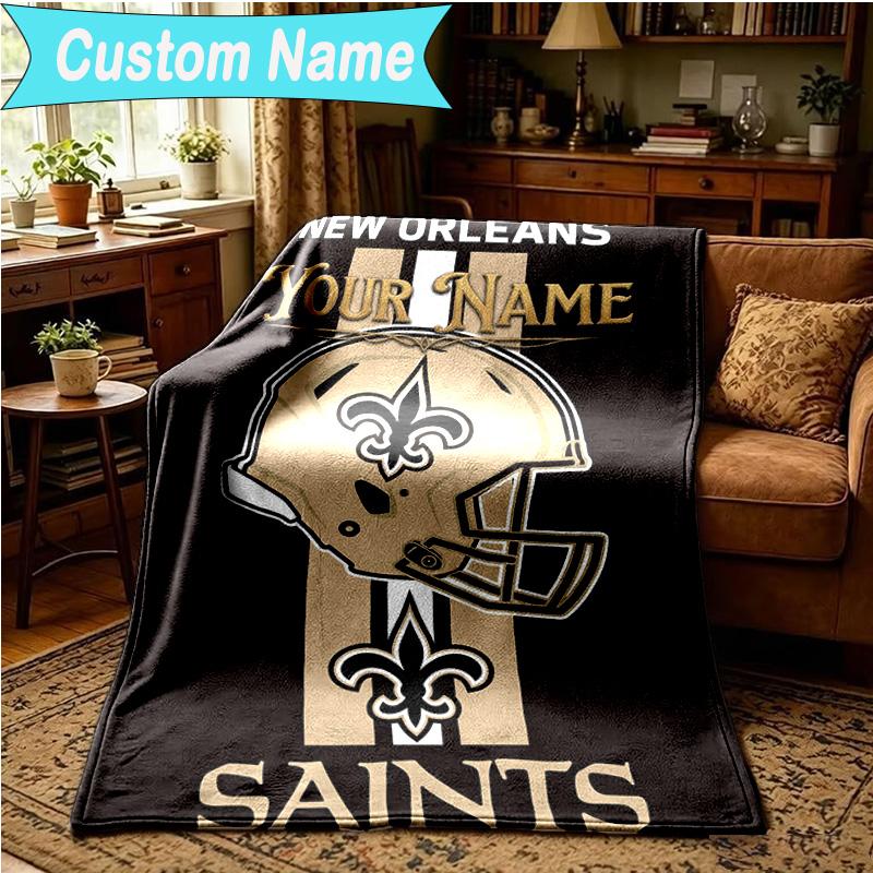 1PC Custom Name Blanket Orleans Saints Flannel blankets Patterns Throw Blanket All-Season Soft Gift for Couch, Bed, Camping, Birthday gifts