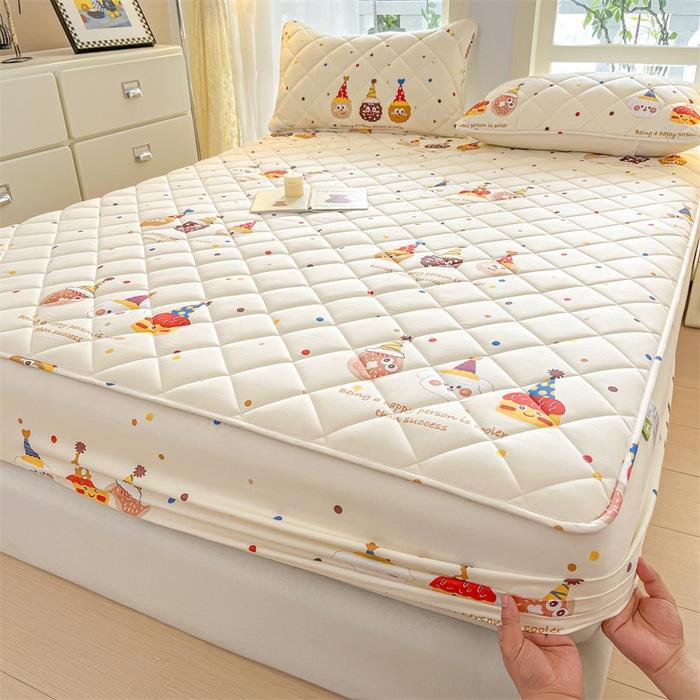 

Quilted Mattress Cover Thicken Bed Linen Single/Double Bedspread Home Soft Bed Covers Cotton Surface Free Two Pillowcases 150x200cm