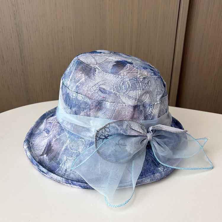 Female summer breathable bucket hat in the elderly mother organza flower pot hat sunscreen sun hat cool hat