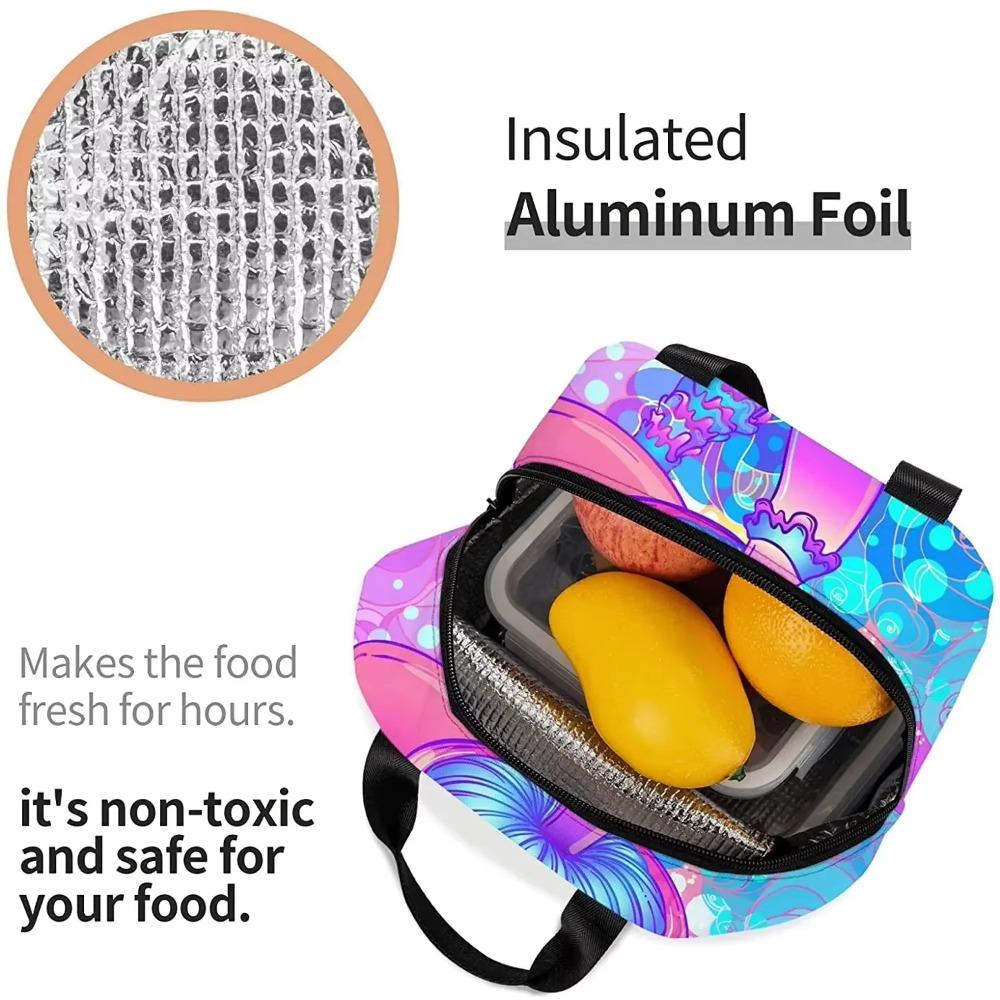 Lunch Bag for Women  Mushrooms Sacred Trippy Psychedelic Hippie Colorful Insulated Lunch Box Cooler Tote for Work School