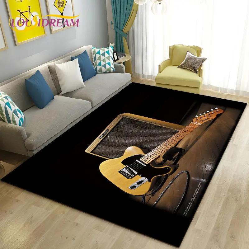 Classical Electric Guitar Music Area Rug Large,Carpet Rug for Living Room Bedroom Sofa Doormat Decoration, Non-slip Floor Mat 3D