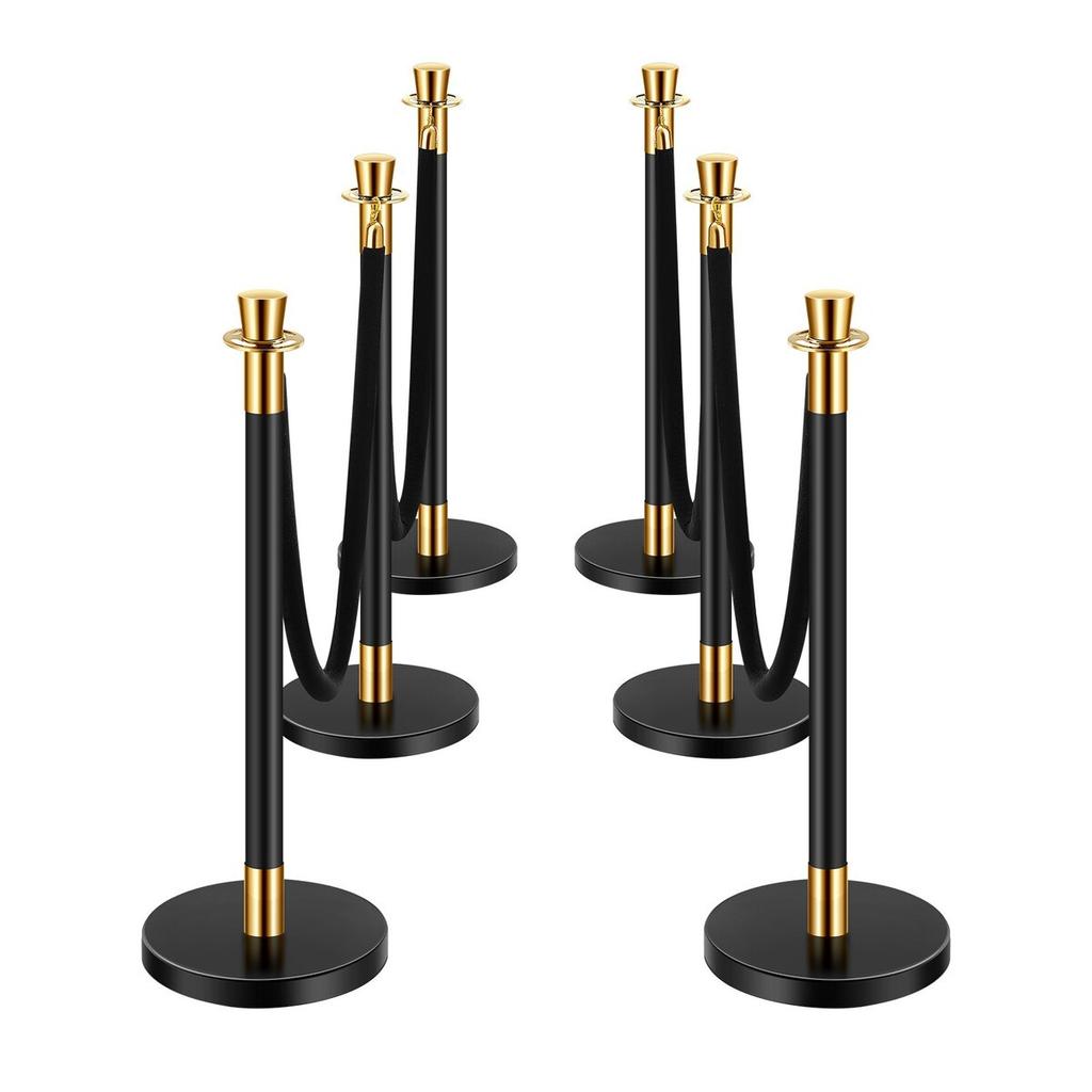 6 Pcs Stanchion Post with 4 Black Velvet Ropes Sand Injection Hollow Base