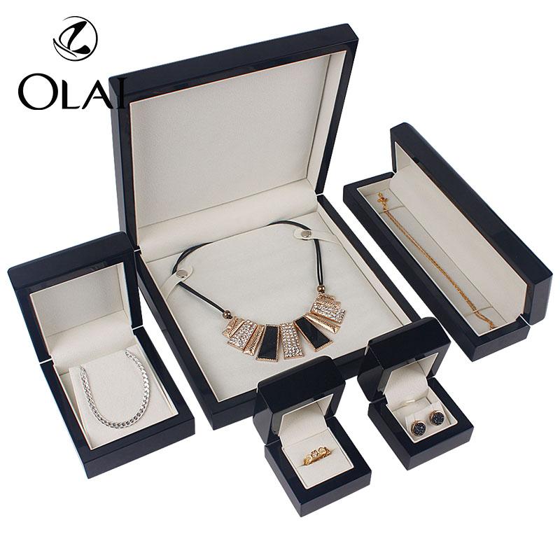 Customized Design Wooden Wedding Proposal Gift Ring Chain Black Jewelry Storage Box Packaging