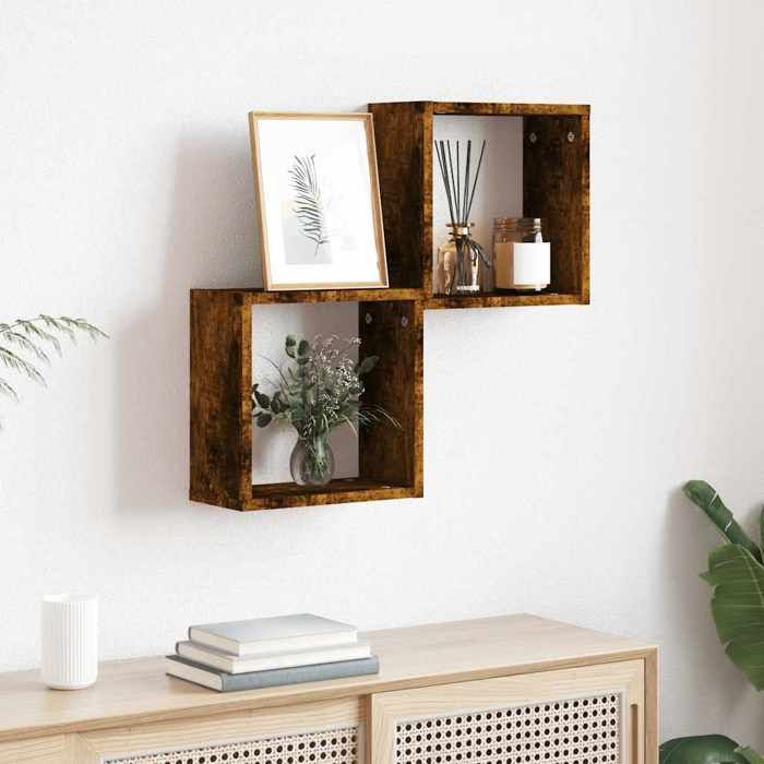 VidaXL Cube-shaped Wall Shelves 2 Pcs Smoked Oak 30x15x30cm, Cube-shaped Storage, Organizer In the Shape of 815879