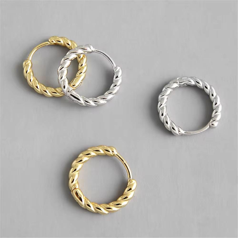 S925 Sterling Silver Twisted Rope Hoop Earrings: European & American Simple Fashion for Women.