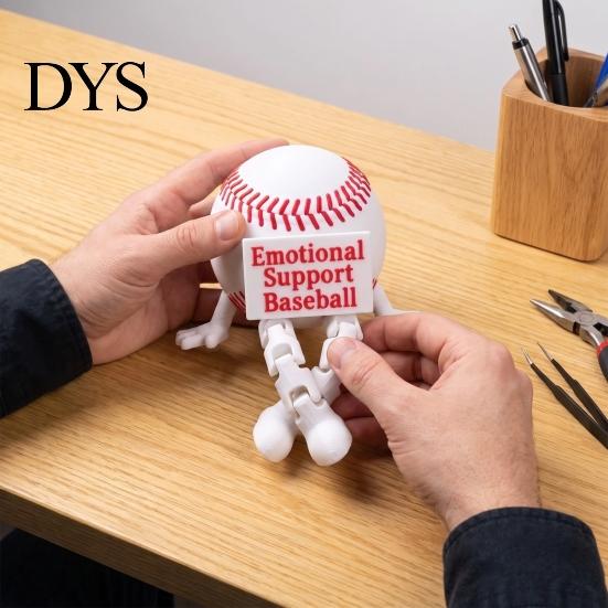 Desk Decor for Baseball Fans 3D Printed Figurine with Articulated Legs, Buddy Red Living Room Shelf Decoration Stitching, Flexible Joints Ball