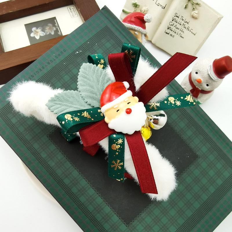 Japanese & Korean Christmas Bow Plush Hair Claw Clip