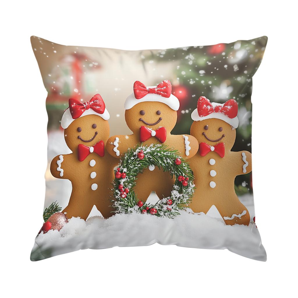 Christmas Gingerbread Man Pillowcase Printed Polyester 45x45cm Throw Pillowcover Decorative Sofa Cushion Pillowslip Home Decor