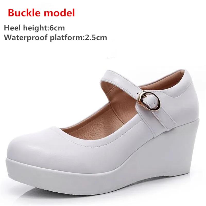 

Модная женская обувь на танкетке, женская обувь для увеличения роста, туфли на высоком каблуке с ремешком и пряжкой, женские водонепроницаемые кожаные туфли на платформе 33-43 33
