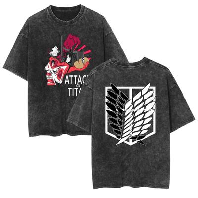 Anime L'Attaque des Titans T-shirt à Manches Courtes pour Homme Été Décontracté T-shirts pour Femme Lavage Vintage Surdimensionné Vêtements de Gym