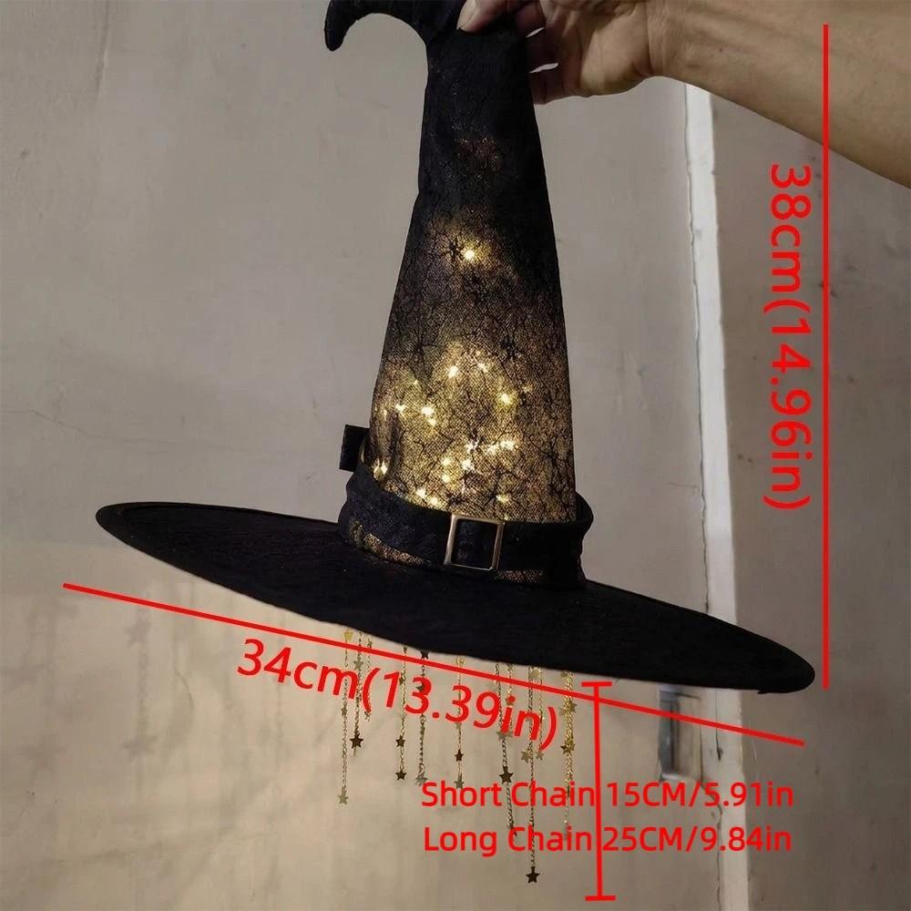 Glowing LED Witch Hat Hanging Chime Hollow Out Witch Hat Lamp Pendant Patio