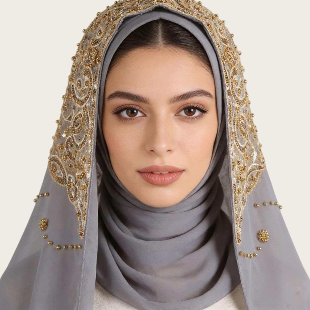 A092 Beaded Chiffon Ethnic Headscarf - Southeast Asia Fashion Scarf