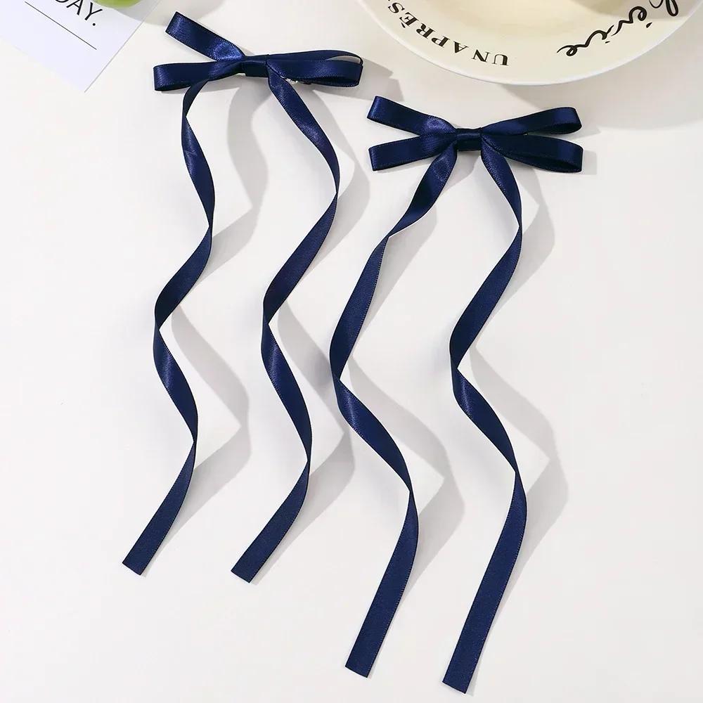 2 Pcs Fabric Hair Bow Hairpin for Women Girls Ribbon Hair Clips Headwear Black White Bow Top Clip Female Hair Accessories