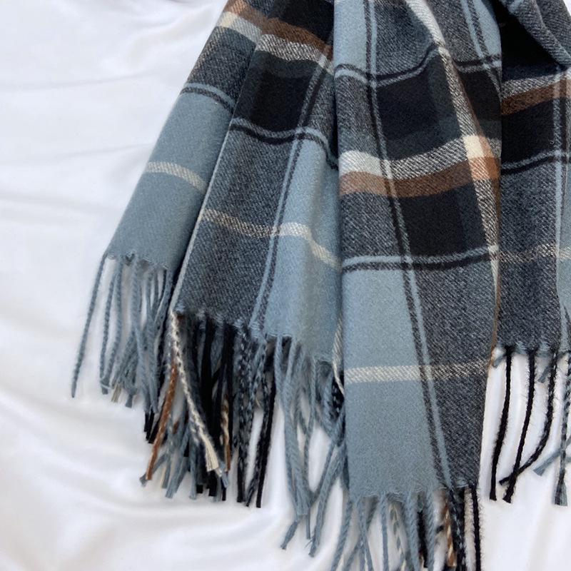 Korean-Style Plaid Scarf for Women, Autumn/Winter 2023; Versatile, Warm Tassel Shawl.