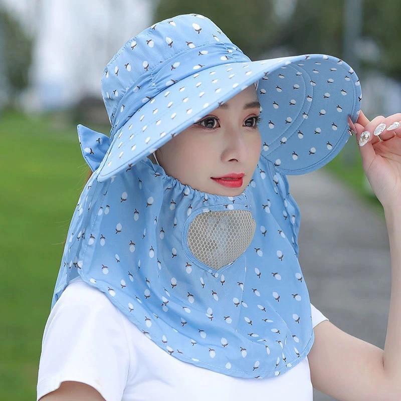 Wide Brim Foldable Shawl Hat Anti Uv Adjustable Integrated Face Mask Fisherman Hat Large Brim Sun Hat Tea Picking Hat Summer