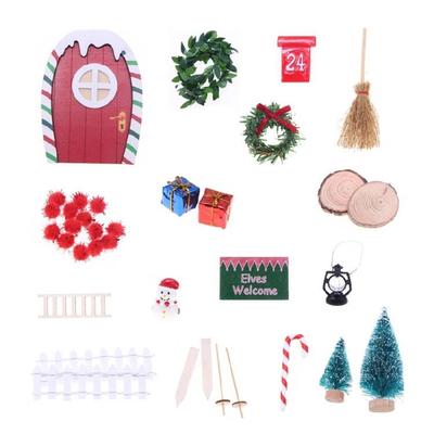 Dollhouses Miniature Christmas Gnomes Elf Door Set For Holiday Decoration Resin Craft Tabletop Art