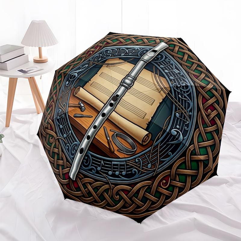 Celtic Music Craft Pattern Umbrella, Portable and Foldable Design, 8 Ribs, a Casual Accessory for Halloween, Christmas, and Birthday Gifts.
