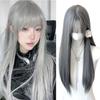 Air Bangs Grey Wigs With Bang Halloween Lolita Cosplay Wigs Cute Long Straight Hair  for Women