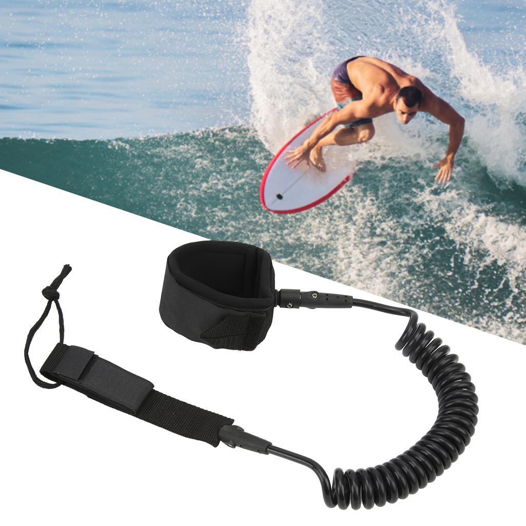 Surfboard Leash High Elasticity TPU Black Coiled Surfing Leg Rope for Paddleboards Longboards