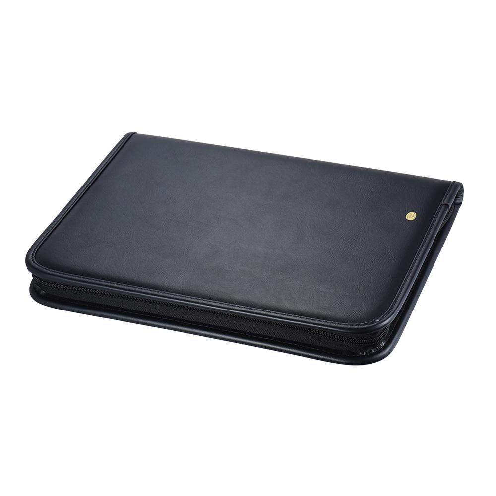 A4 PU Leather Multifunctional Professional Business Zippered Portfolio Padfolio Folder Document Case Organizer with Calculator