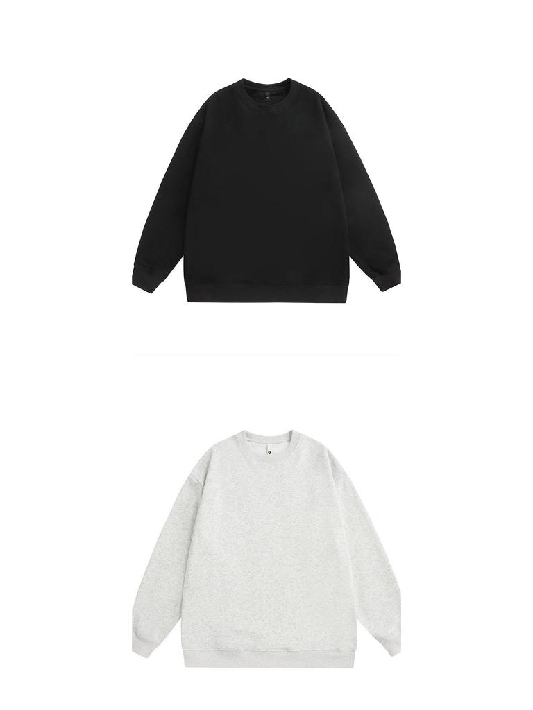 Autumn 2025 Men's Plus Size Loose Round Neck Solid Color Long Sleeve Hoodie