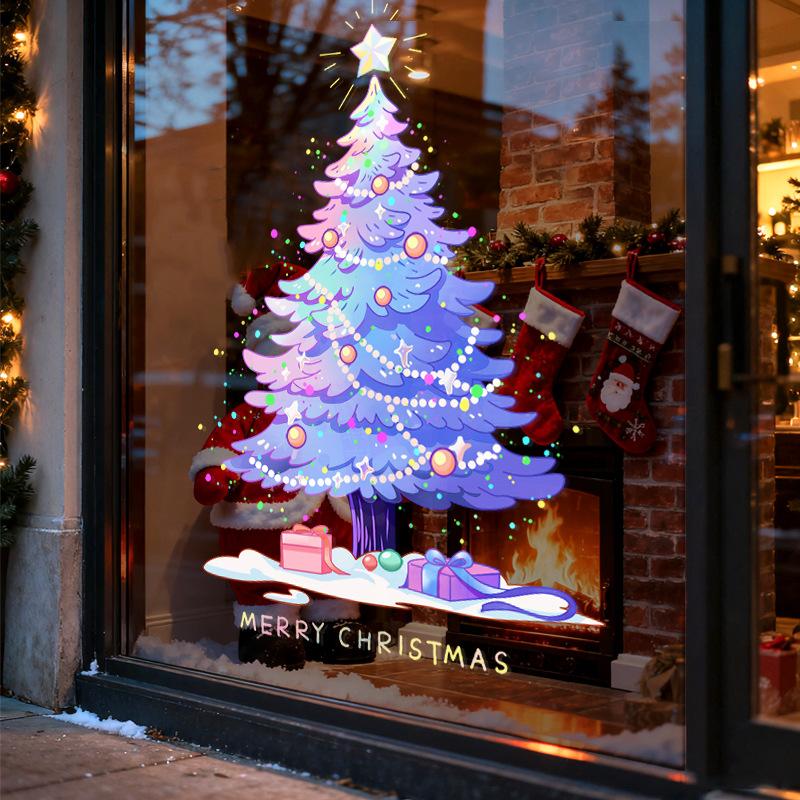 Purple Christmas Tree Stickers, Shop Window Decorations, Festival Shop Decorations, Atmosphere Gift Boxes, Glass Door Stickers