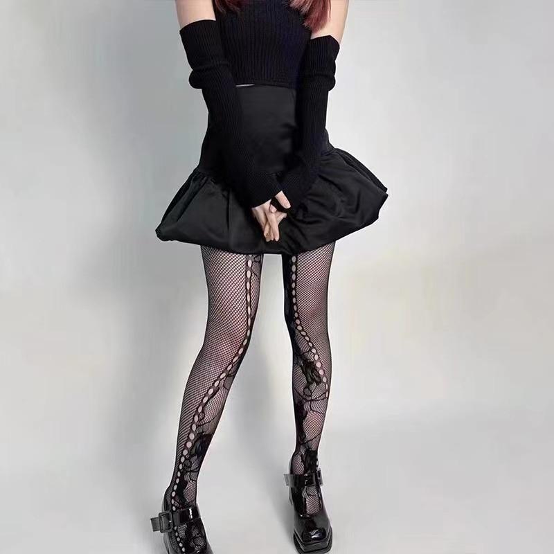 Floral Jacquard Sexy Stockings Women Sexy Hollowed Out Fishnet Tights Y2K Jk Gothic Punk Pantyhose Lolita Rose Holes Mesh Tights