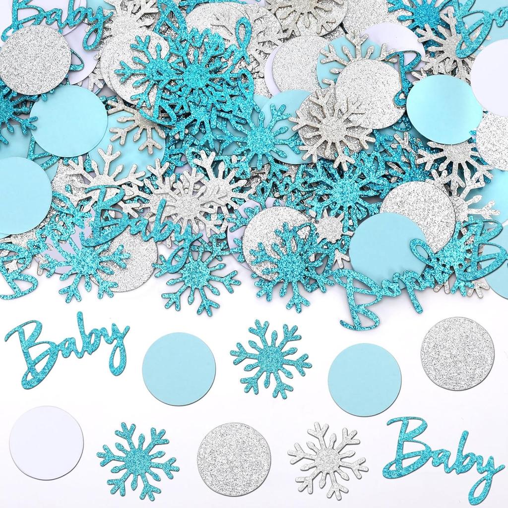 MARFOREVER Winter Baby Shower Table Confetti, 200 Pcs Glitter Pink Silver Snowflake Baby Confetti Table Decorations Winter Gender Reveal Sprinkle for