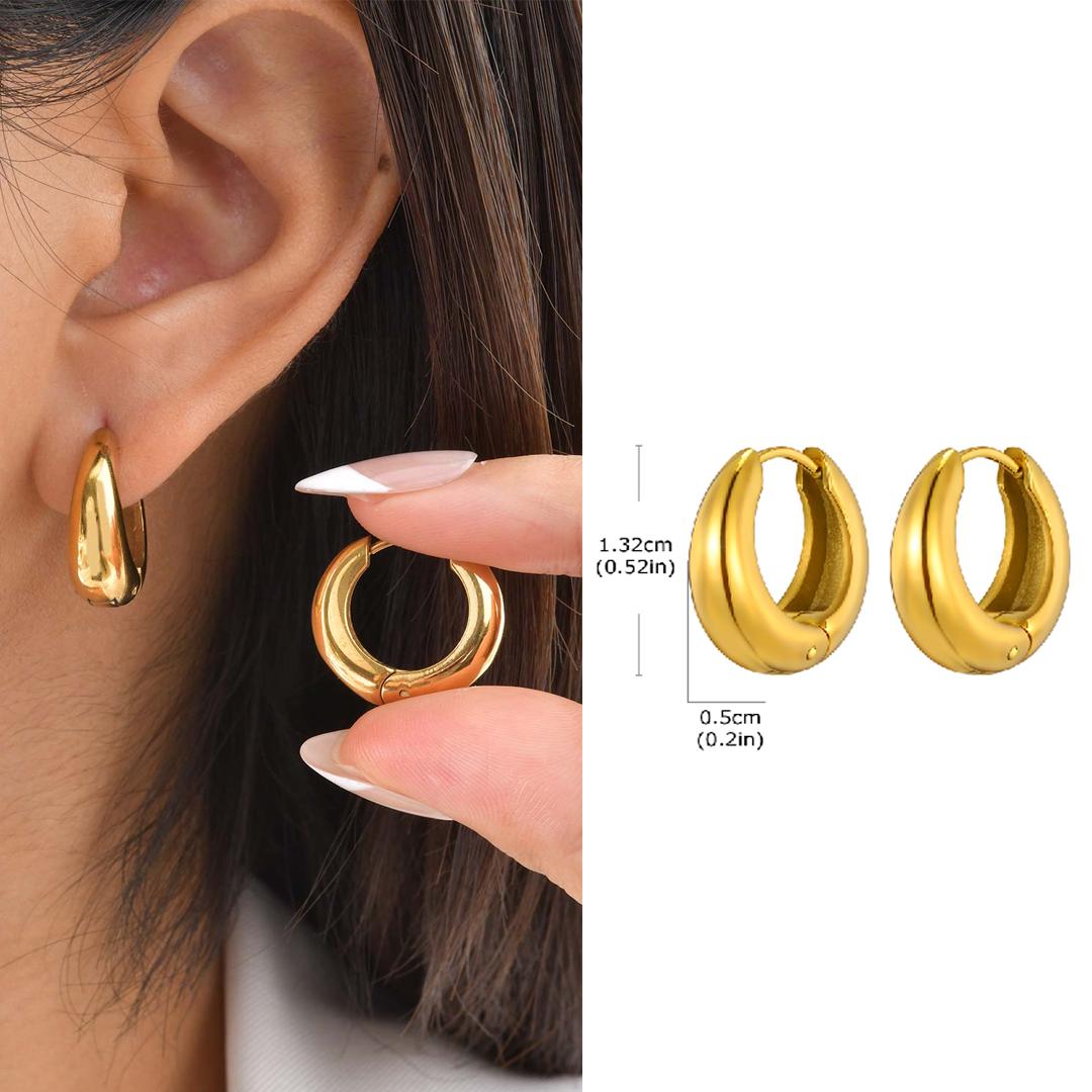 

High-polished Chunky Drop Hoop Earrings for Women, 316L Stainless Steel Gold Color Piercing Earrings, Daily Wear Trendy Jewelry