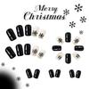 Christmas Press on Medium Square Fake Nails With Black Snowflakes Design - Glossy Glue on Winter Xmas Full Cover Acrylic Artificial Bling Gold