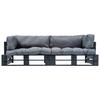 2 Piece Outdoor Sofa Set Pallet Sofa with Gray Cushions Pine Wood