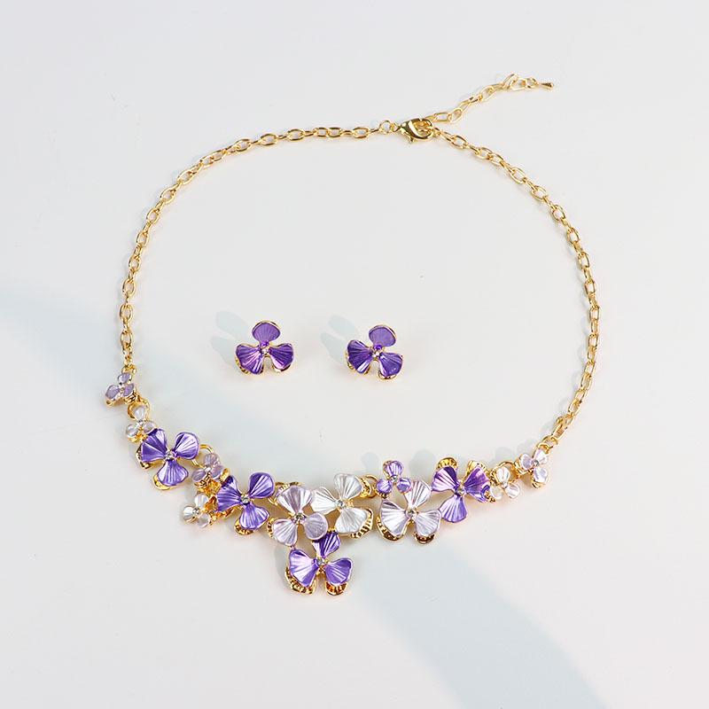 European Floral Luxury Zirconia Necklace & Earring Set, Elegant Women's High-End Fashion Accessory