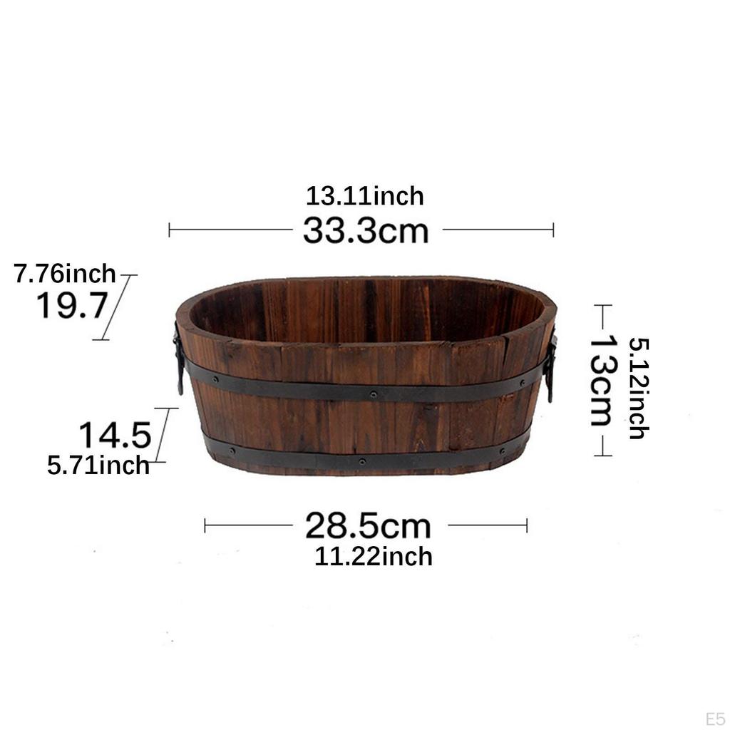 Barrel Planter Preservative Wooden Decorative Ornament Flower Bucket Pot for Backyard Garden