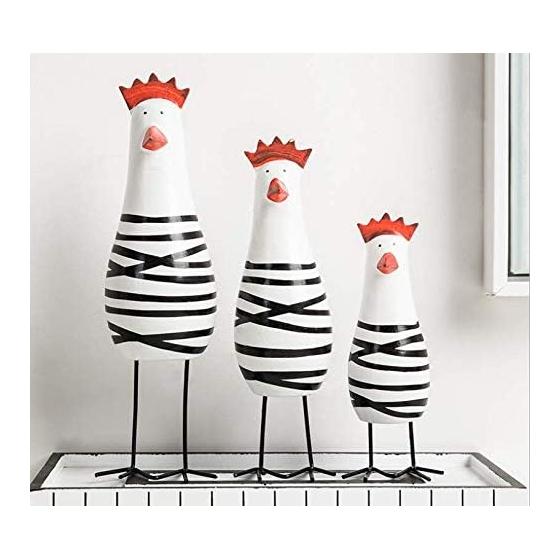 YISHUI Chicken Figurine Scandinavian Goods Cute Chicken Interior Decoration Wooden Set of 3 HP0115