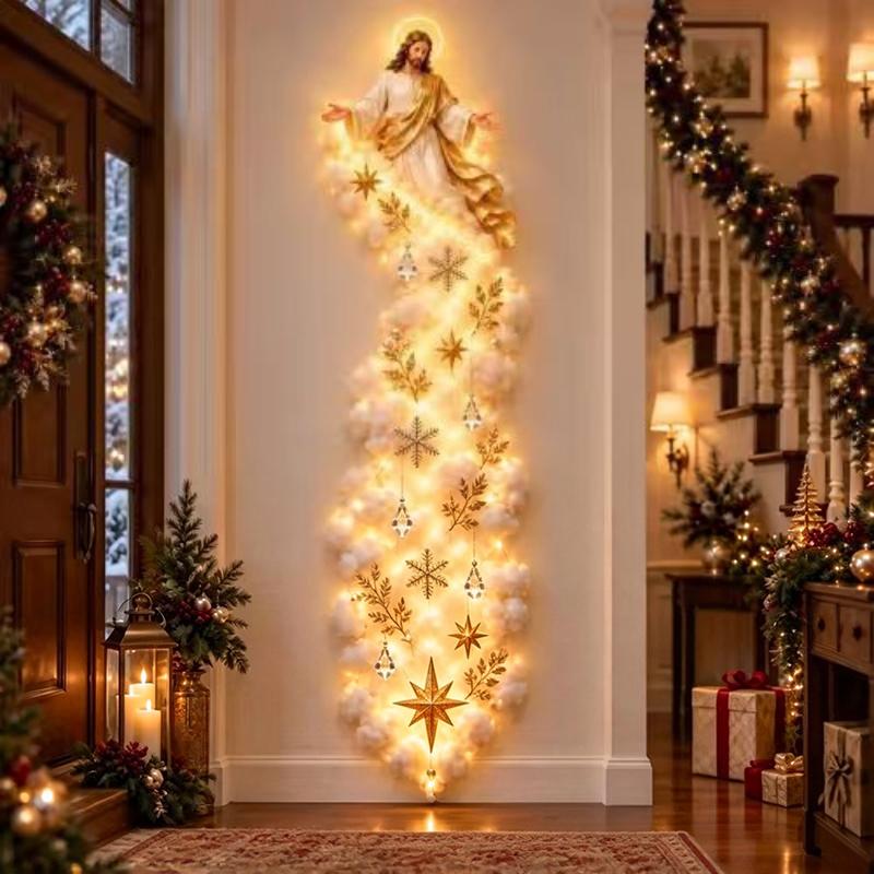 Bethlehem Star Led Lighted Wall Hanging Ornament Warm Light Christmas Nativity Scene Decor For Home Door Holiday Party