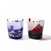 Taiburo Edo Glass Red Fuji and Wave Fuji with Cherry Blossoms Pair of Cups and Gift Made In Japan [Official Studio] - (Red Blue) TB022-204R_206B,