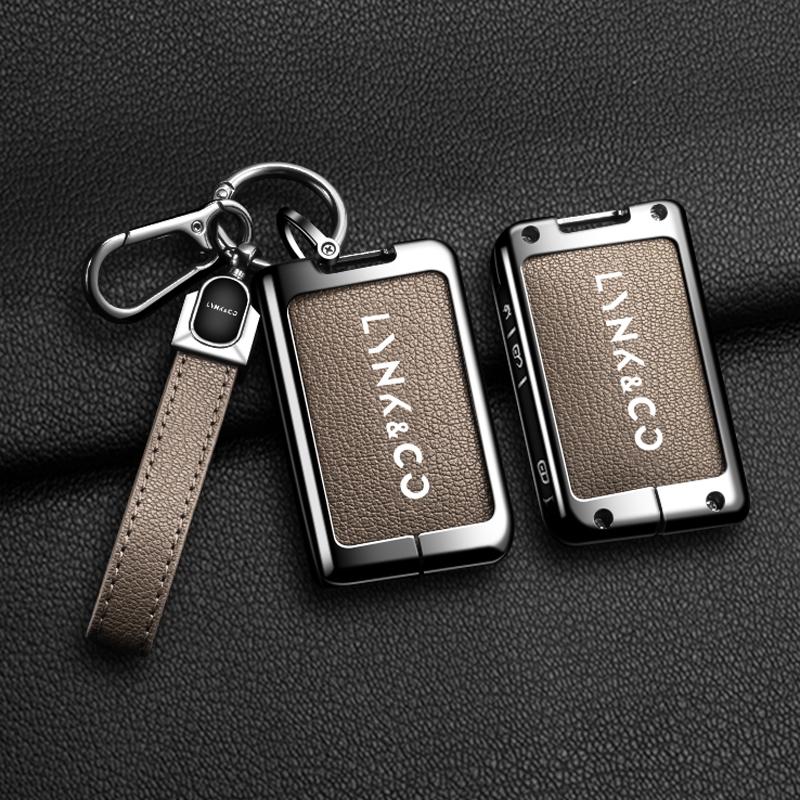 

Zinc Alloy Leather Car Fob Key Case Cover Protector Shell Holder Bag Set For Lynk Co 05 09 01 06 Smart Remote Auto Accessories