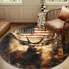 Deer With American Flag Background Round Rug for Livingroom,Bedroom, Palyroom, Chair Rug, Area rug, Circle Carpet, Large Size Fan Christmas gift