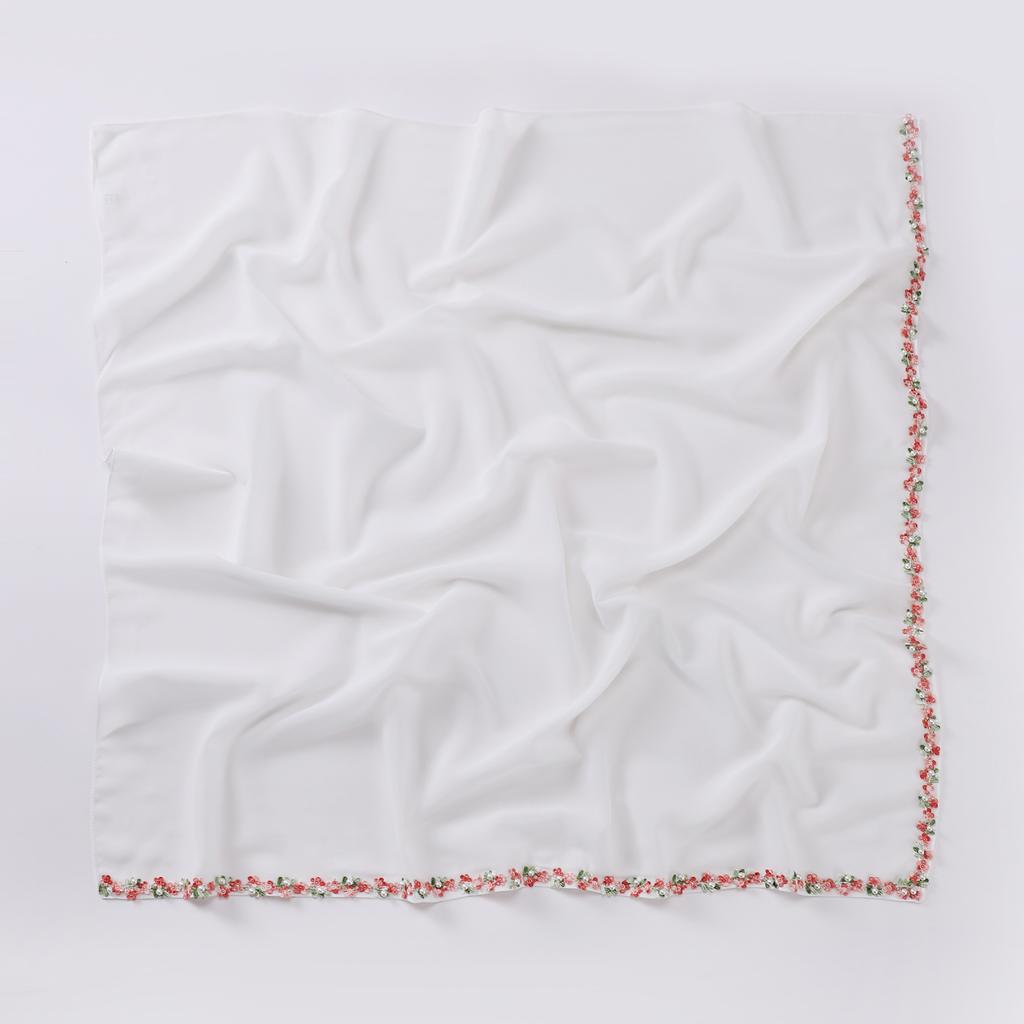 New Luxury 90*90Cm Pearl Chiffon Hijab Floral Chain Bubble Shawl High Quality Beach Bufandas Ramadan Islamic Muslim Square Scarf