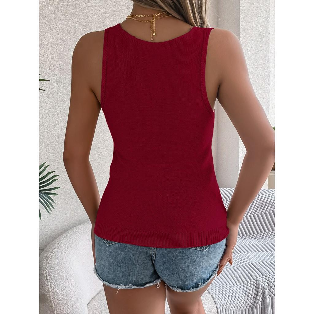 GMXIA Spring Summer Casual V-neck Cut-out Knitted Sweater for Vacation Top Women's Wear