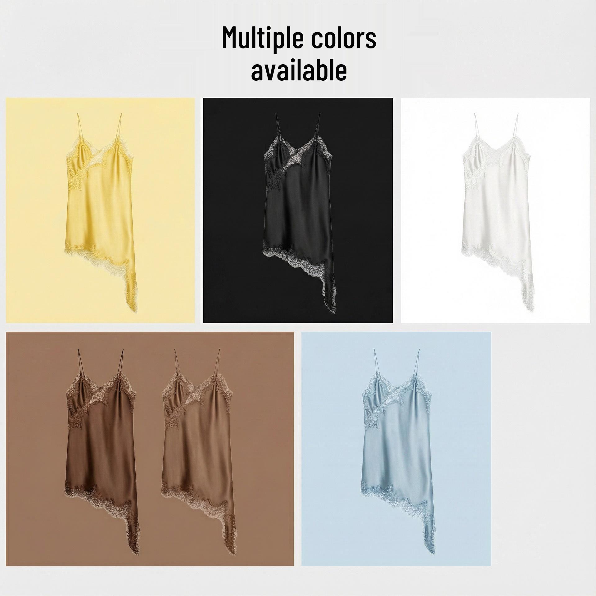 Горячая Распродажа Европейское и Американское Женское Асимметричное Платье с Неровной Кружевной Отделкой и Открытой Спинкой Small коричневый