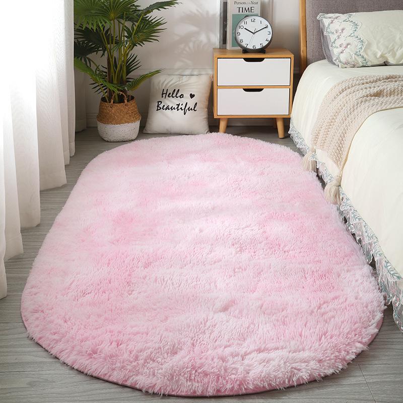 Home Decoration Children's Bedside Rug Fluffy Oval Plush Carpet Super Soft Living Room Sofa Area Bedroom Anti Slip Plush Floor Mat Machine Washable