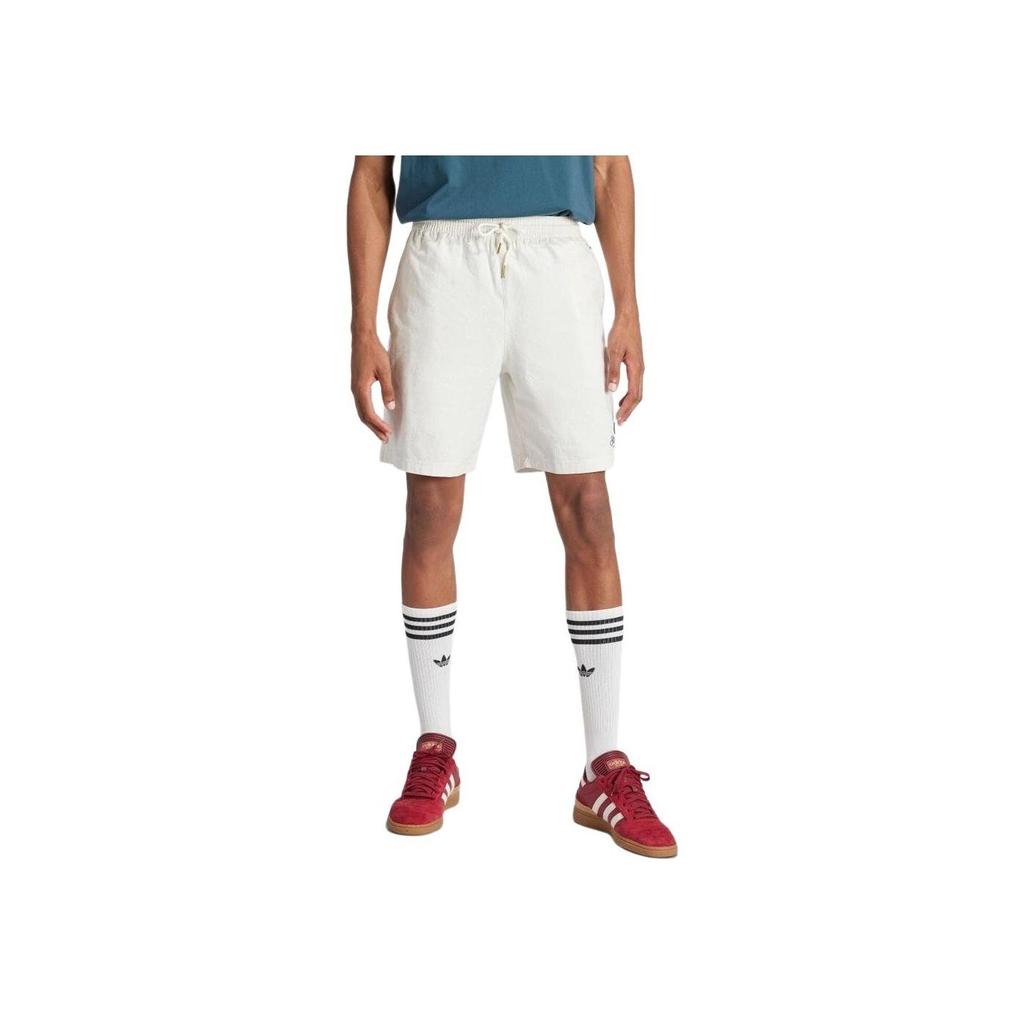 adidas Originals Solid Color Logo Embroidery Drawstring Straight Casual Shorts Men Bottoms White IS0223