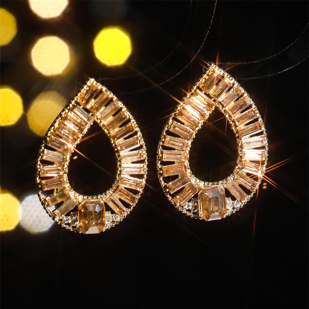 European and American Luxury Colorful Rhinestone Flower Stud Earrings for Women