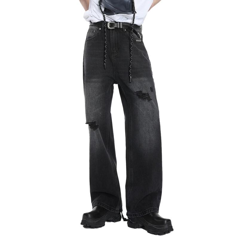 VOGUO RELAYB02 Unisex Ripped Loose Straight Wide-Leg Jeans XL