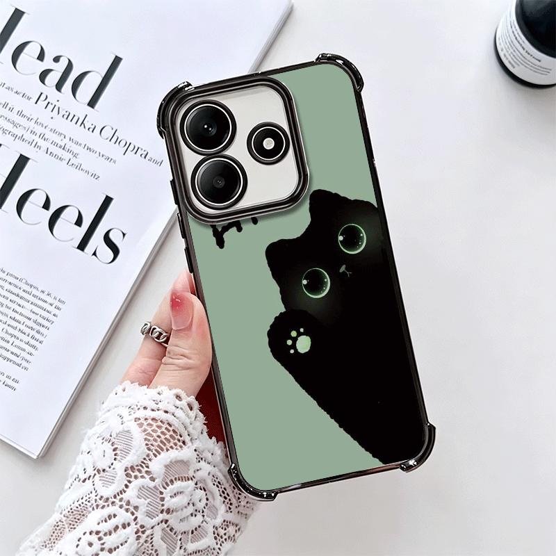 Black Cat Cartoon Cute Plating Phone Case For Xiaomi Redmi Note 14 15 Pro Plus 13 12 11 11S 11T 10 9S 9 5G Anti-Fall Airabag Cov