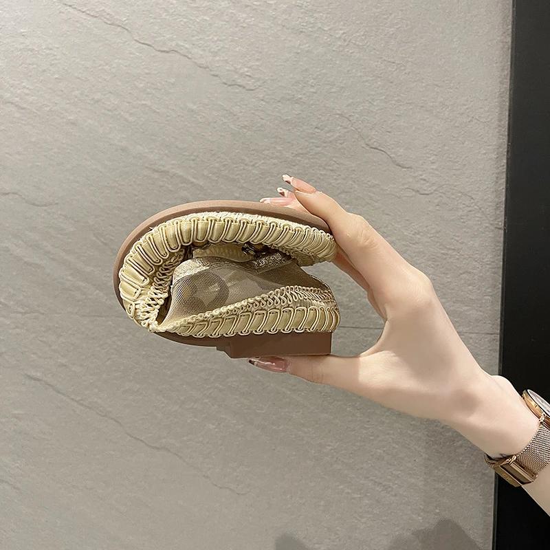 Maogu Casual Flat Shoes Woman Fashion Slip-on Ballet Flats 2024 Trend Mesh Crystal Loafers Women's Comfort Breathable Summer 40