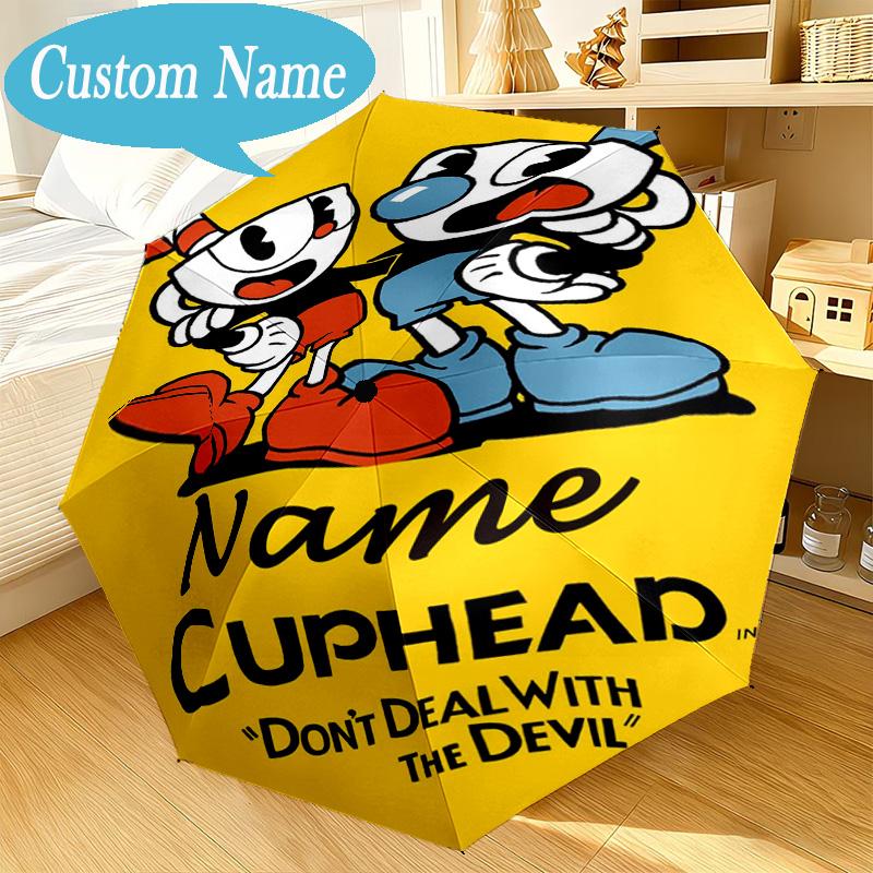 Custom Name Cartoon Cup Umbrella Folding Umbrella, Automatic Umbrella 8-Frame for Travel, Casual Lightweight Birthday Christmas gift